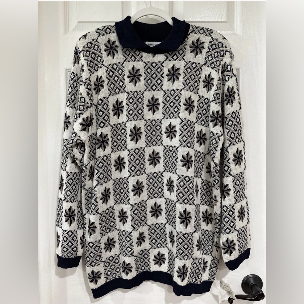 Alfred Dunner Women's XL Long Sleeve Tunic Sweater Ivory Multi Fair Isle NEW